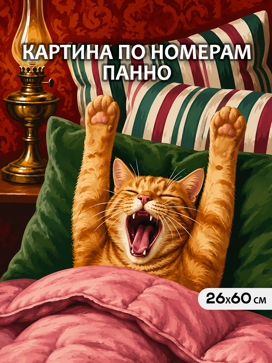 картинка Картина по номерам 26х60 Панно Котик проснулся счастливым от магазина Игрушки-