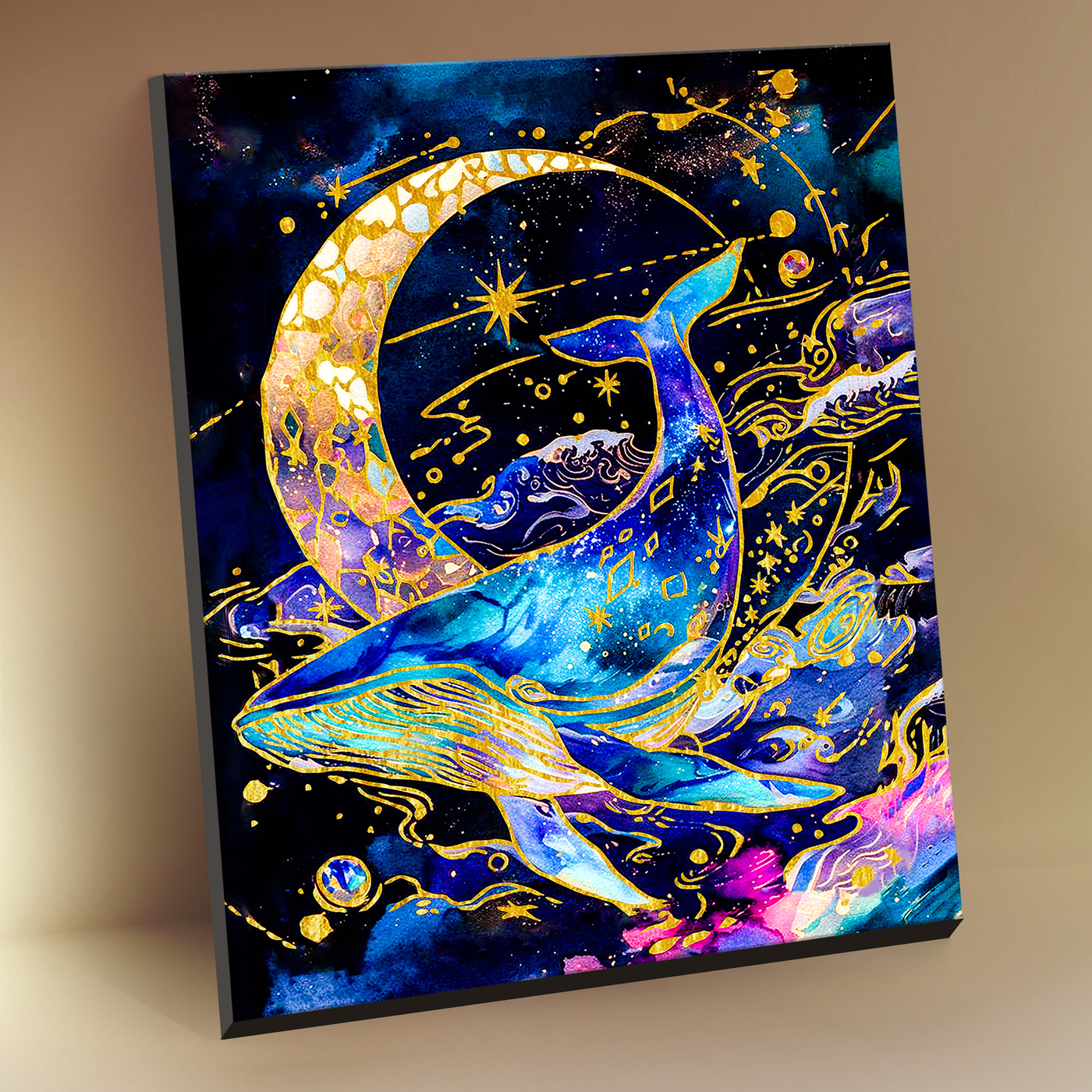 картинка Картина по номерам чёрный холст с поталью 40х50 Космический кит от магазина Игрушки-