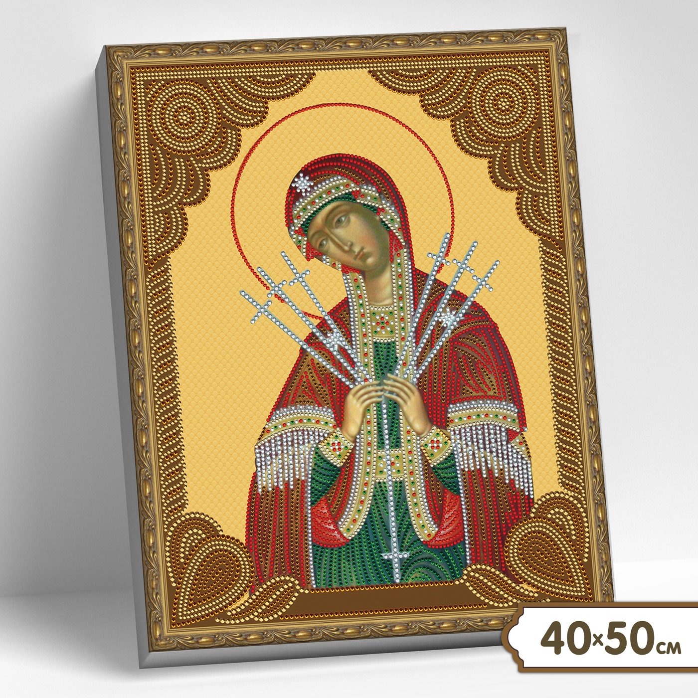 картинка Алмазная мозаика 5D 40х50 с нанесенной рамкой Семистрельная Божия матерь от магазина Одежда-