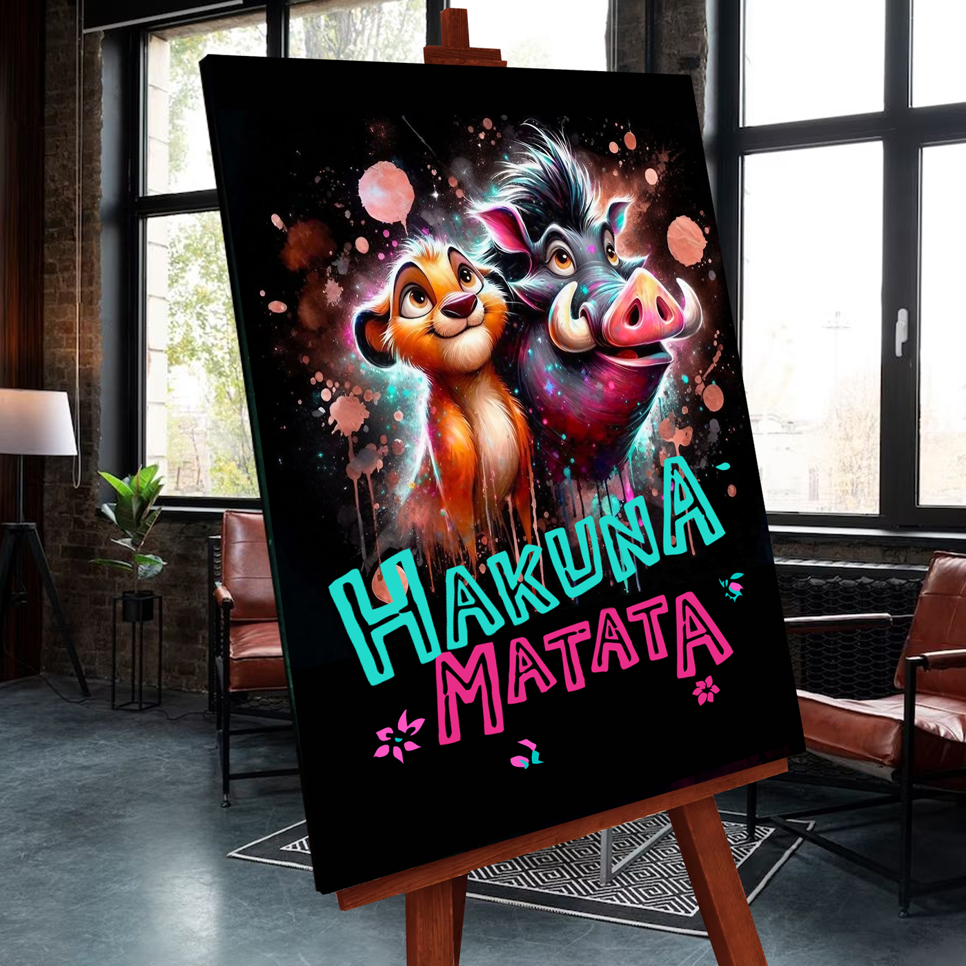 картинка Картина по номерам черный холст со светящейся краской 40х50 Акуна Матата от магазина Игрушки-