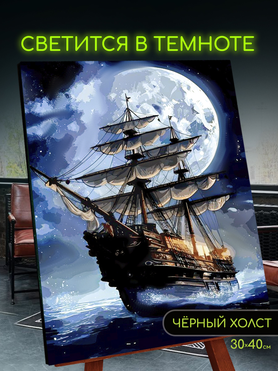 картинка Картина по номерам на черном холсте со светящейся краской 30х40 Одиночное плавание от магазина Игрушки-